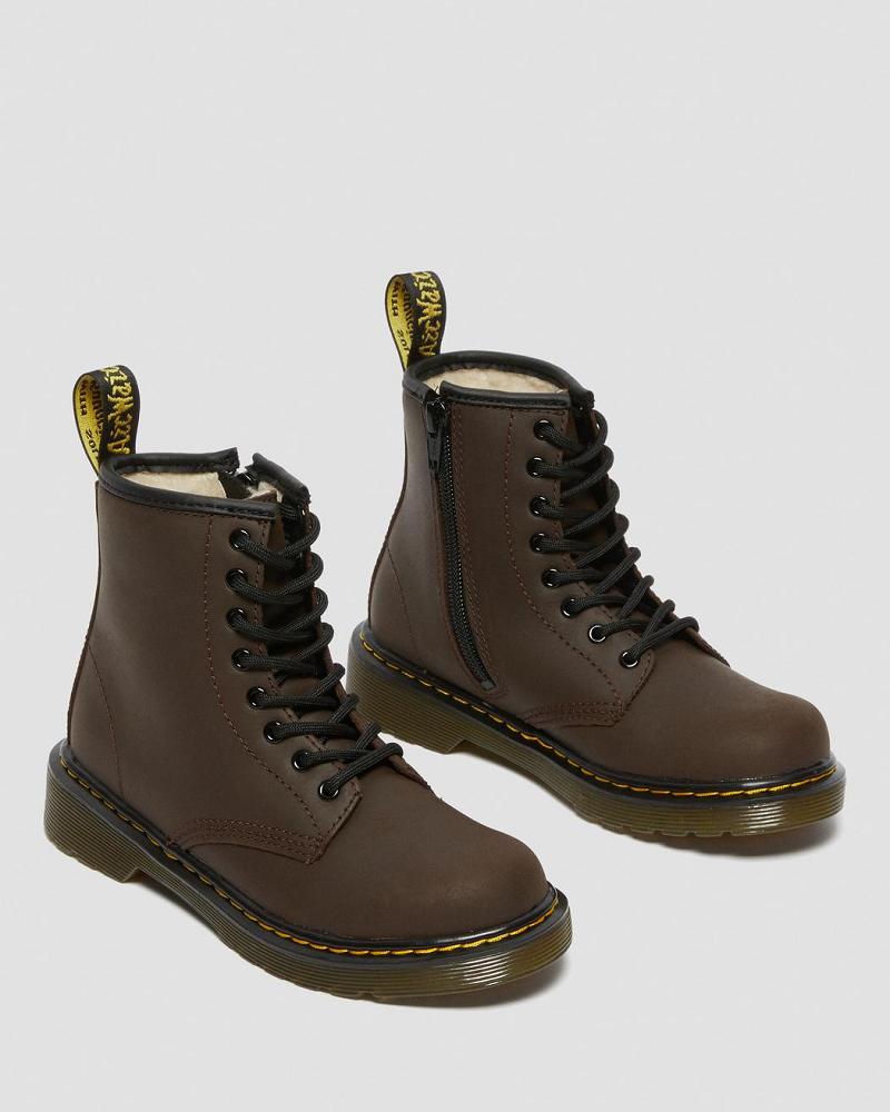 Dark / Brown Kids' Dr Martens Junior 1460 Faux Fur Lined Lace Up Boots | CA 674GSO